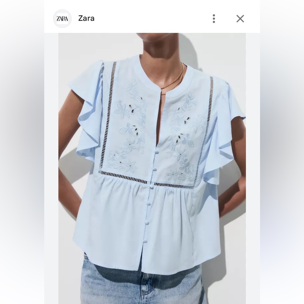 Zara Light Blue Embroidered Women's Top